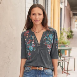 Avril Embroidered Henley, Petite -Alden Belted Shop 059c7284 8523 4804 92d5 8938f3f0845c