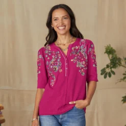 Avril Embroidered Henley, Petite -Alden Belted Shop 63265350 5524 4b4d a312 ea33be26a622